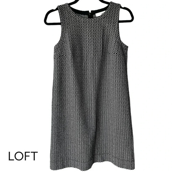 LOFT | NWOT | SLEEVELESS BLACK AND WHITE HERRINGBONE DRESS | SIZE: SMALL PETITE - Picture 1 of 10